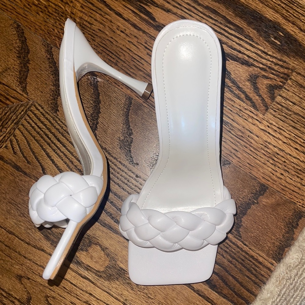 White heals with chunky strap